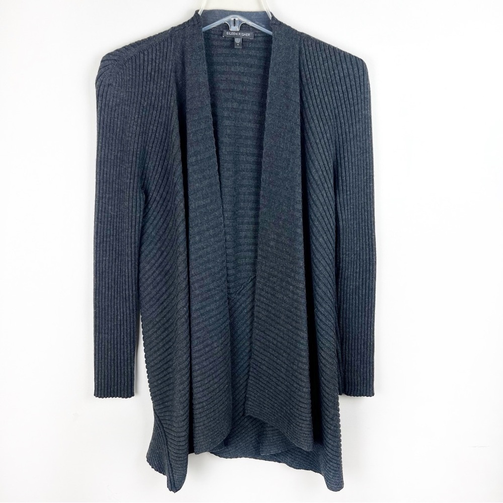 Eileen Fisher Merino Wool Open Front Long Lagenlook Cardigan Small Cozy Sweater - Picture 2 of 14